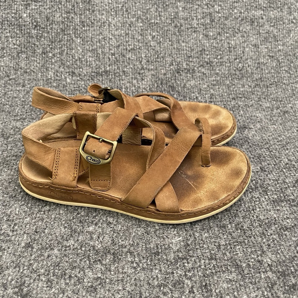 Chaco Wayfarer Leather Sandals Womens Sz 5 Toffee Brown Strappy Toe Loop